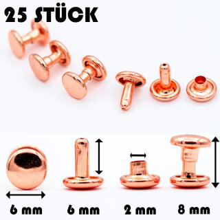 Hohlnieten für Leder und Textilien | Ledernieten 6 mm | Rosegold 25 Stück |