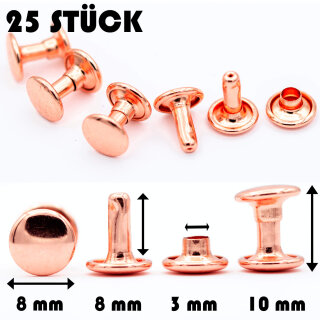 Hohlnieten für Leder und Textilien | Ledernieten 8 mm | Rosegold 25 Stück |
