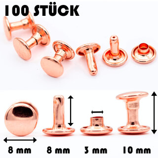 Hohlnieten für Leder und Textilien | Ledernieten 8 mm | Rosegold 100 Stück |