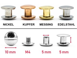 10 Stück Gürtelnieten 5 mm | Nieten für Lederriemen |