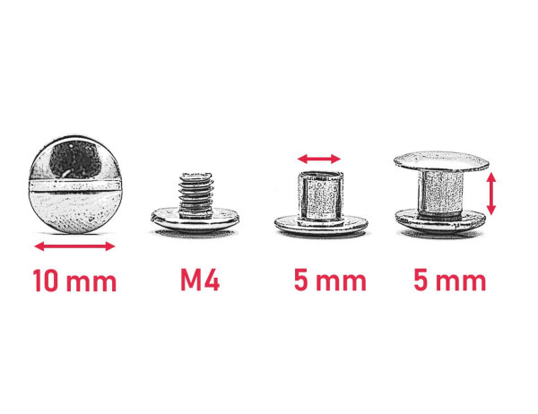 10 Stück Gürtelnieten 5 mm | Nieten für Lederriemen | Kupfer