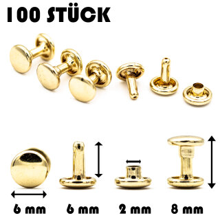 Hohlnieten für Leder und Textilien | Ledernieten 6 mm | Gold 100 Stück |