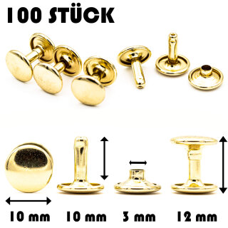 Hohlnieten für Leder und Textilien | Ledernieten 10 mm | Gold 100 Stück |