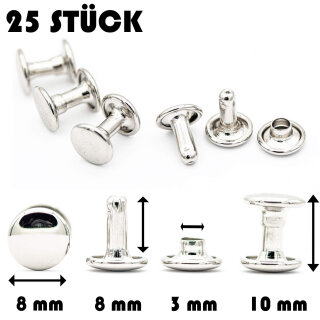 Hohlnieten für Leder und Textilien | Ledernieten 8 mm | Silber 25 Stück |