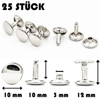 Hohlnieten für Leder und Textilien | Ledernieten 10 mm | Silber 25 Stück |