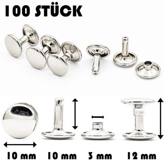 Hohlnieten für Leder und Textilien | Ledernieten 10 mm | Silber 100 Stück |
