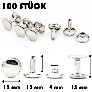 Hohlnieten für Leder und Textilien | Ledernieten 12 mm | Silber 100 Stück |