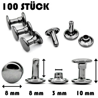 Hohlnieten für Leder und Textilien | Ledernieten 8 mm | Gunmetal 100 Stück |