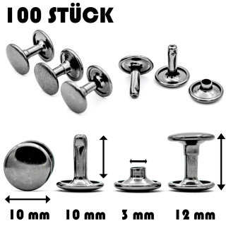 Hohlnieten für Leder und Textilien | Ledernieten 10 mm | Gunmetal 100 Stück |