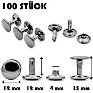 Hohlnieten für Leder und Textilien | Ledernieten 12 mm | Gunmetal 100 Stück |