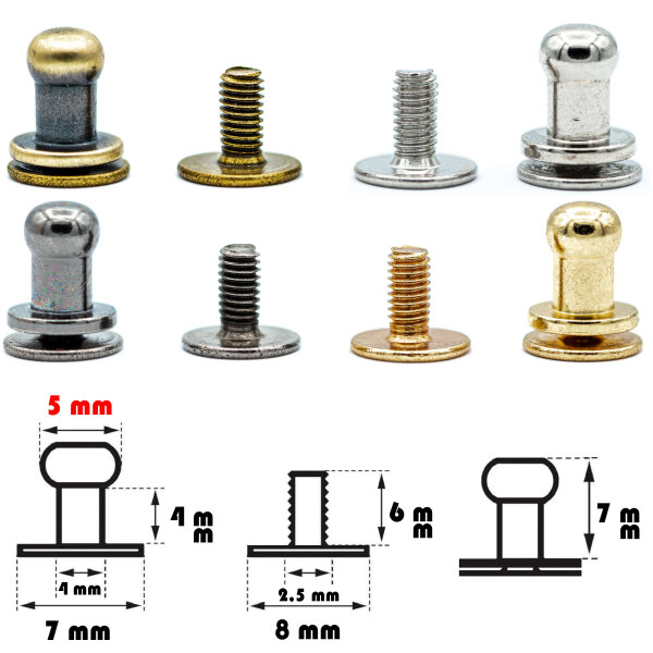 20 Stück Kopfnieten mit Schraubverschluss 5 mm / Pilzkopfniete Altmessing / Knopfniete zum Anschrauben / Beiltaschenknopf