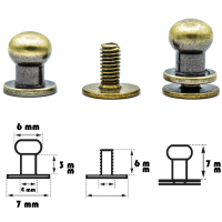 20 Stück Kopfnieten mit Schraubverschluss 6 mm / Pilzkopfniete Altmessing / Knopfniete zum Anschrauben / Beiltaschenknopf