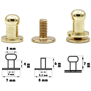 4 St&uuml;ck Kopfnieten mit Schraubverschluss 5 mm / Pilzkopfniete Gold / Knopfniete zum Anschrauben / Beiltaschenknopf 