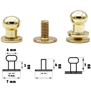 4 Stück Kopfnieten mit Schraubverschluss 6 mm / Pilzkopfniete Gold / Knopfniete zum Anschrauben / Beiltaschenknopf