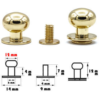 4 Stück Kopfnieten mit Schraubverschluss 12 mm / Pilzkopfniete Gold / Knopfniete zum Anschrauben / Beiltaschenknopf