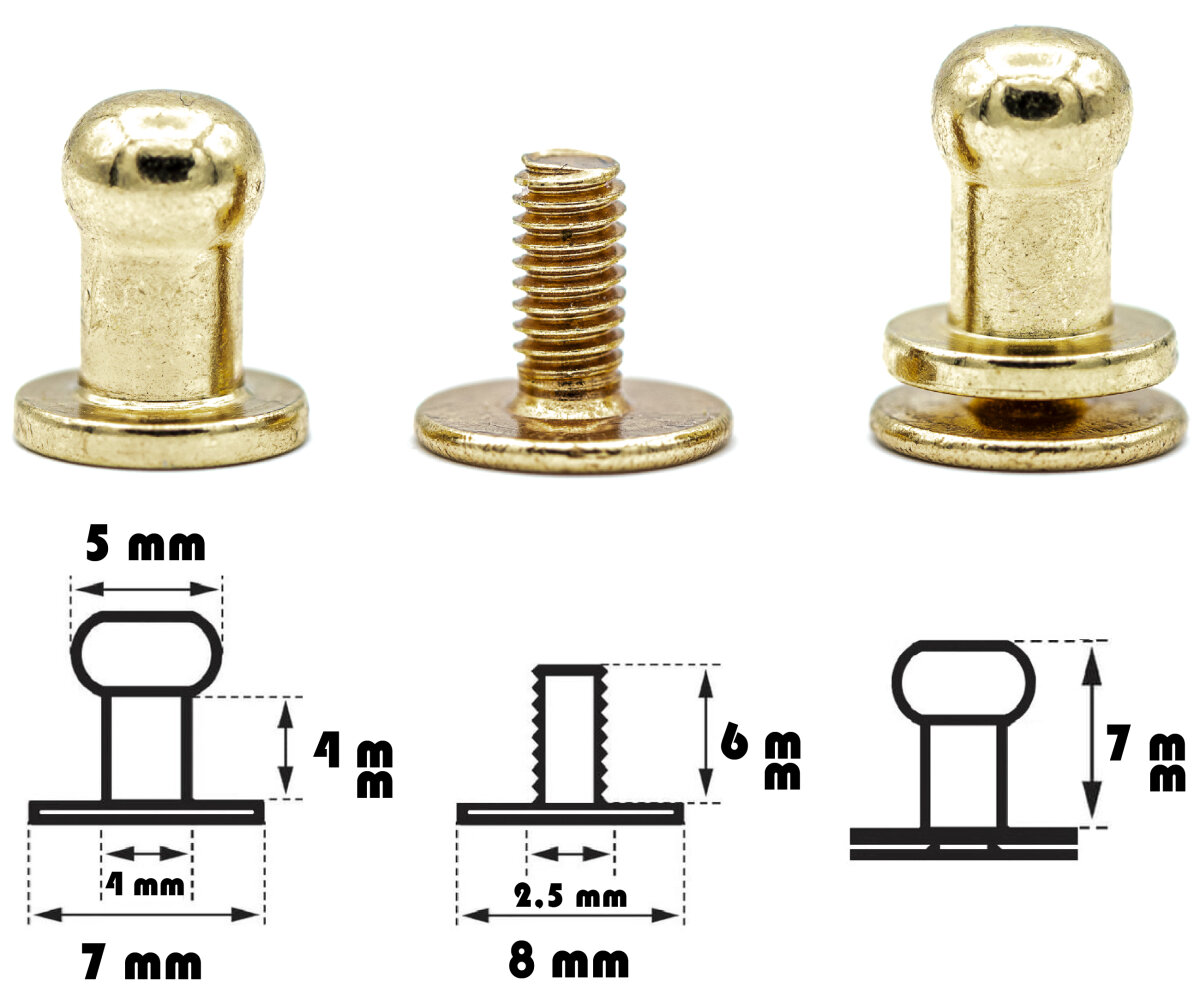 20 Stück Kopfnieten mit Schraubverschluss 5 mm / Pilzkopfniete Gold / Knopfniete zum Anschrauben / Beiltaschenknopf