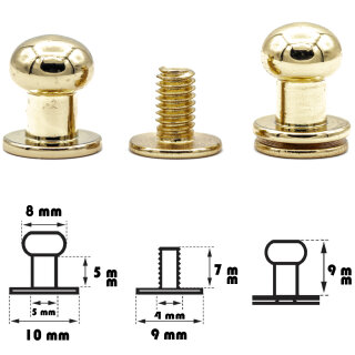 20 Stück Kopfnieten mit Schraubverschluss 8 mm / Pilzkopfniete Gold / Knopfniete zum Anschrauben / Beiltaschenknopf