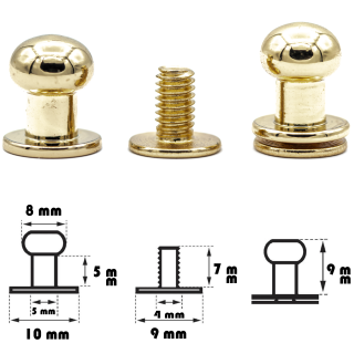 20 St&uuml;ck Kopfnieten mit Schraubverschluss 8 mm / Pilzkopfniete Gold / Knopfniete zum Anschrauben / Beiltaschenknopf 