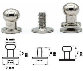 4 Stück Kopfnieten mit Schraubverschluss 6 mm / Pilzkopfniete Silber / Knopfniete zum Anschrauben / Beiltaschenknopf