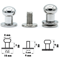 4 Stück Kopfnieten mit Schraubverschluss 8 mm / Pilzkopfniete Silber / Knopfniete zum Anschrauben / Beiltaschenknopf