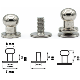 20 St&uuml;ck Kopfnieten mit Schraubverschluss 6 mm / Pilzkopfniete Silber / Knopfniete zum Anschrauben / Beiltaschenknopf 