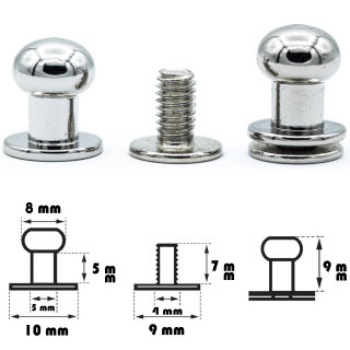 20 Stück Kopfnieten mit Schraubverschluss 8 mm / Pilzkopfniete Silber / Knopfniete zum Anschrauben / Beiltaschenknopf