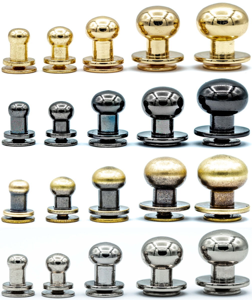 4 Stück Kopfnieten mit Schraubverschluss 5 mm / Pilzkopfniete Gunmetal / Knopfniete zum Anschrauben / Beiltaschenknopf