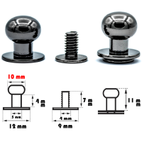4 St&uuml;ck Kopfnieten mit Schraubverschluss 10 mm / Pilzkopfniete Gunmetal / Knopfniete zum Anschrauben / Beiltaschenknopf 