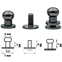 20 Stück Kopfnieten mit Schraubverschluss 6 mm / Pilzkopfniete Gunmetal / Knopfniete zum Anschrauben / Beiltaschenknopf
