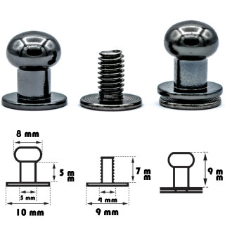20 Stück Kopfnieten mit Schraubverschluss 8 mm / Pilzkopfniete Gunmetal / Knopfniete zum Anschrauben / Beiltaschenknopf