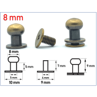 20 Stück Kopfnieten mit Schraubverschluss 8 mm / Pilzkopfniete Altmessing / Knopfniete zum Anschrauben / Beiltaschenknopf